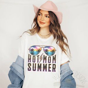 Hot Mom Summer Graphic T-shirt, Mom Shirt, Mama Shirt - White